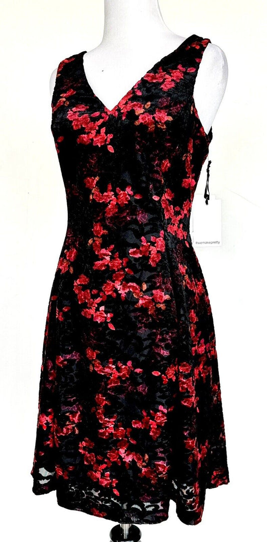 KENSIE Red & Black Velvet Burnout Dress Size 2 RETAIL $108 Price $65 Mulberry