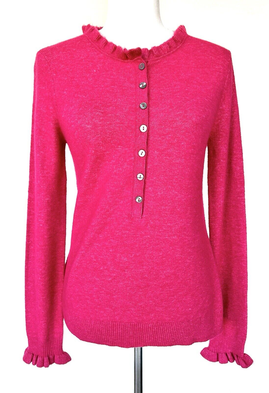 Edwina Cashmere Mix Henley Ruffle Neck Sweater Retail $138 Size XS