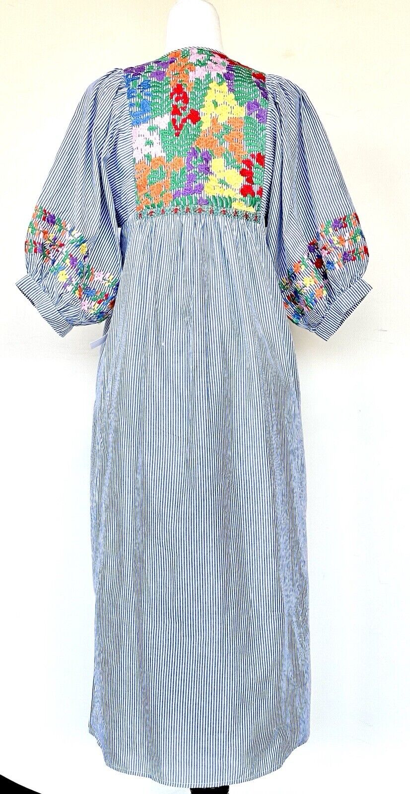 J Marie embroidered Tristan MIDI Dress size S Retail $180 Stripe 3/4 Sleeve NWT