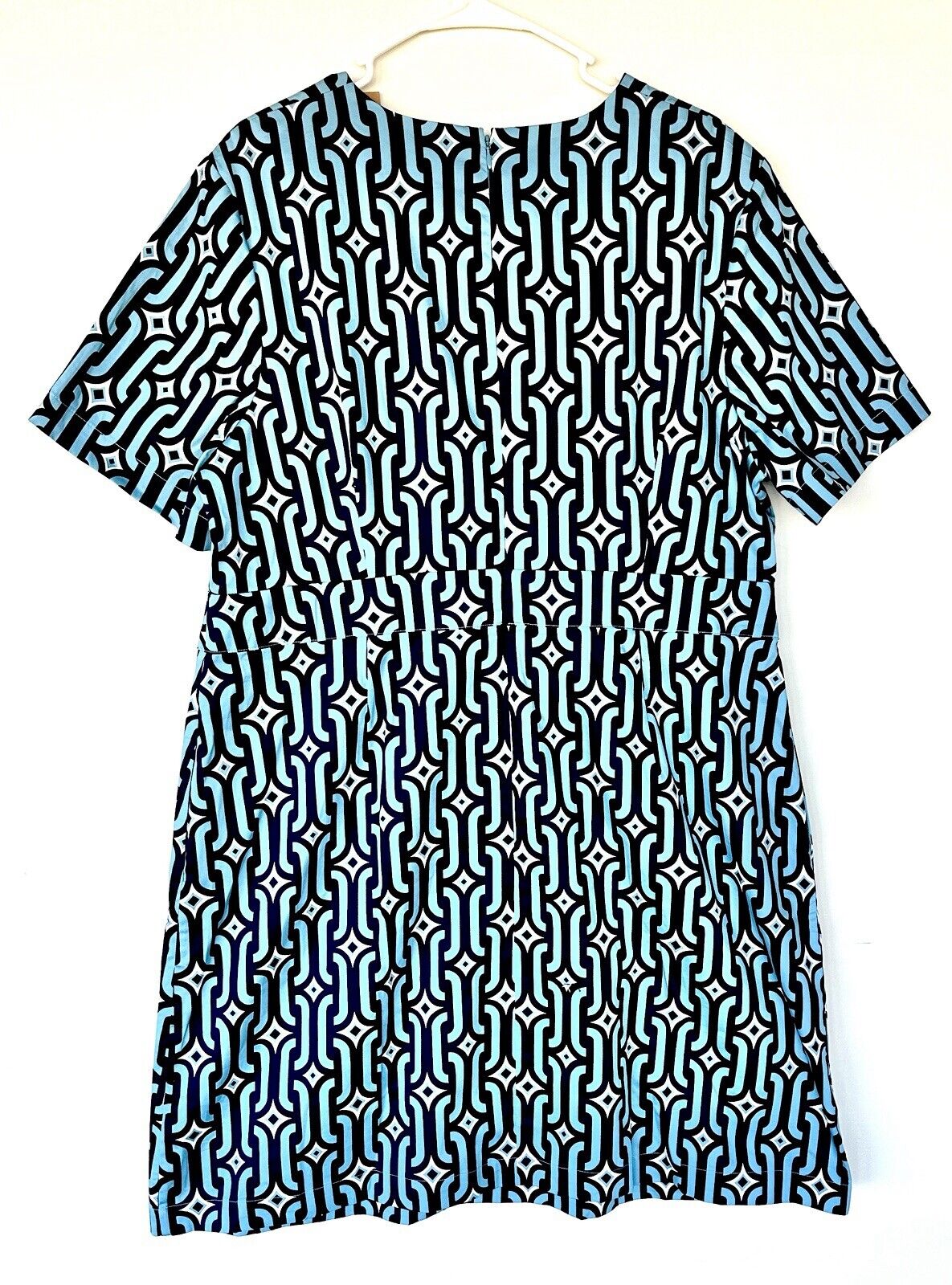 Boden Blue Geometric Chain Link Dress Cotton Shift Dress Retail $98 20-22 L NWT
