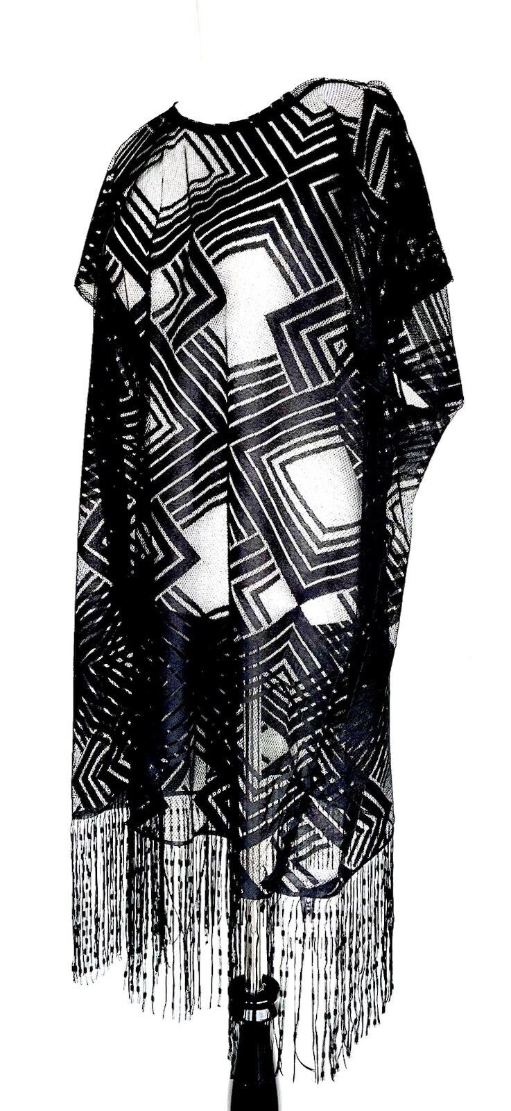 Kendall & James Sheer Net Lace Coverup Black Diamond Design One Size $32