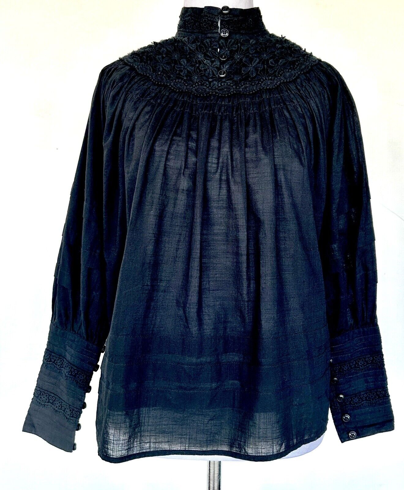 By Timo Black High Neck Margaux Victorian Style Blouse Retails $289 XS