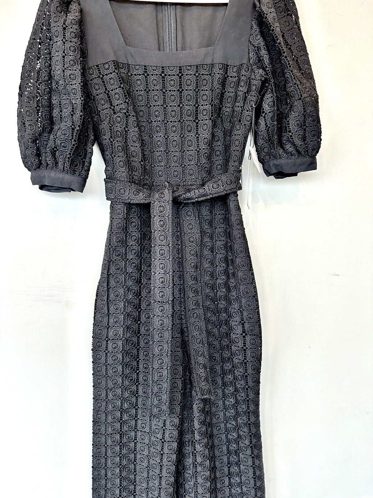 Lini Black Square Neck Crochet Lace Jumpsuit Retails $328 XS  NWT
