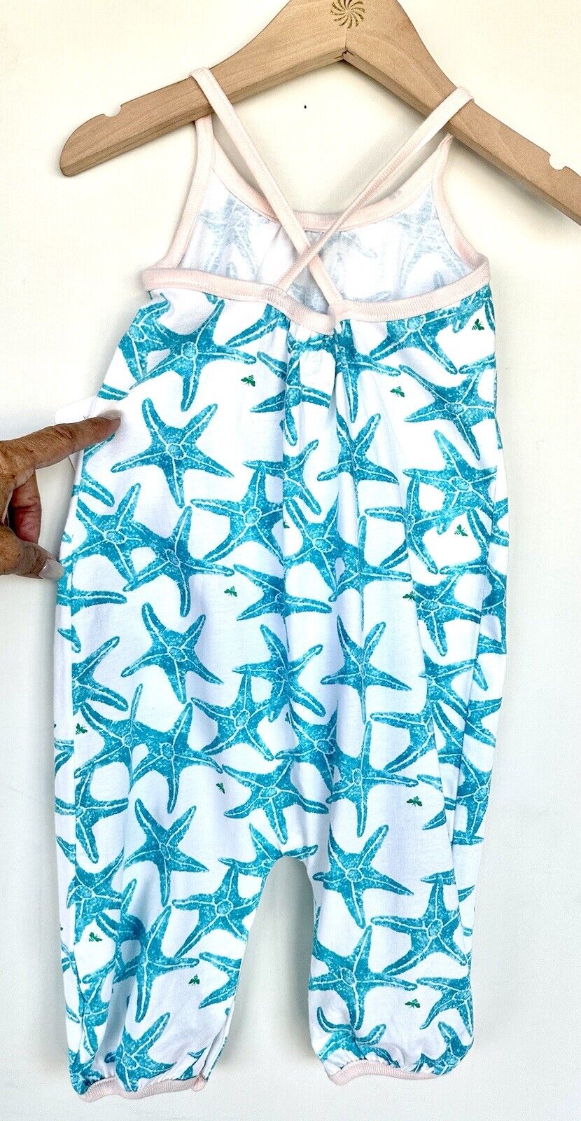 Burts Bees Organic Cotton Starfish Romper. 6-9 M NWT Cross Back