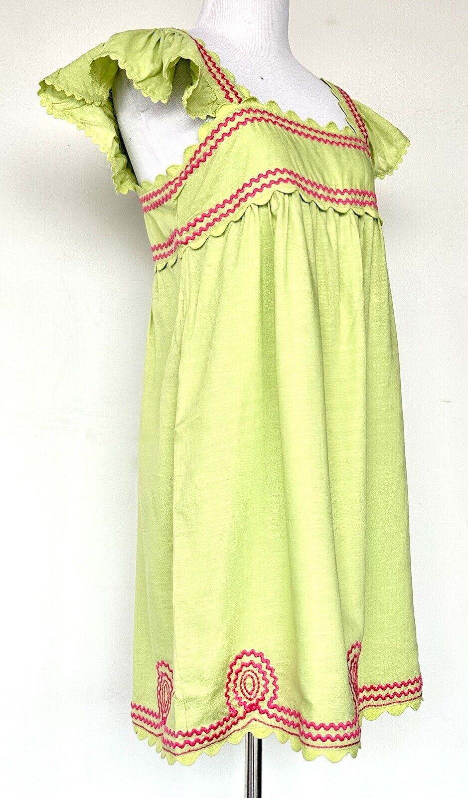 J Marie Lime Pink Hailey Dress Retail $128 Flutter Strap Embroidered Linen Mix