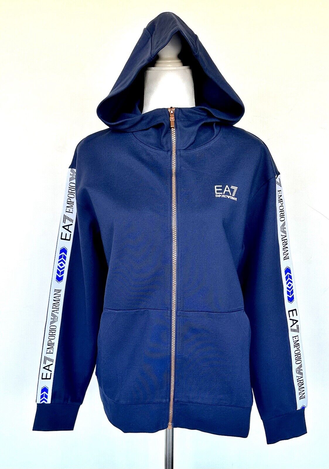 Emporio Armani EA7 Navy Hoodie Logo Tape Retail $225 New M