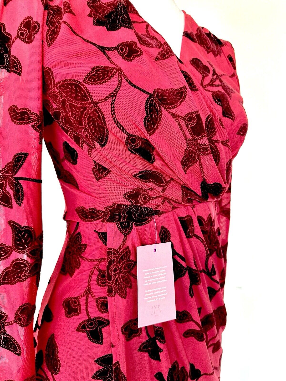 Ivy City Dark Red Burnout Net And Velvet Dress Retail $128 XXS NWT