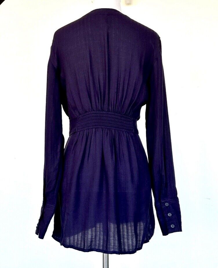Free People Womens Belted Button Down Blouse Dark Purple XS Retails $98 NWT