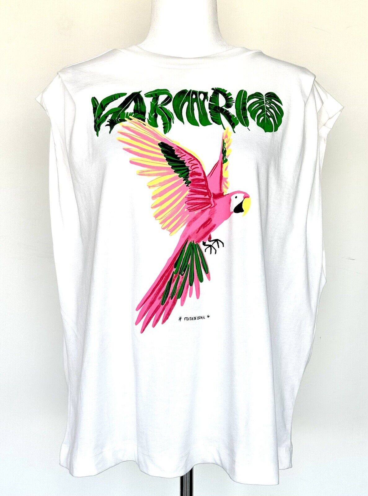 Farm Rio Parrot Palm Leaf Top Pleated Shoulder Retails $80 NEW Small