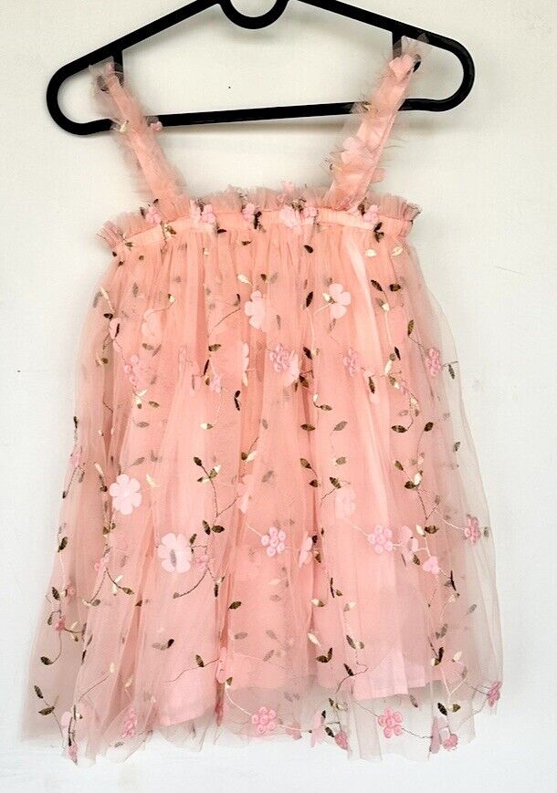 Dolce Tulle Net Embroidered Ruffle Dress Age 6 Pink Multi Layered