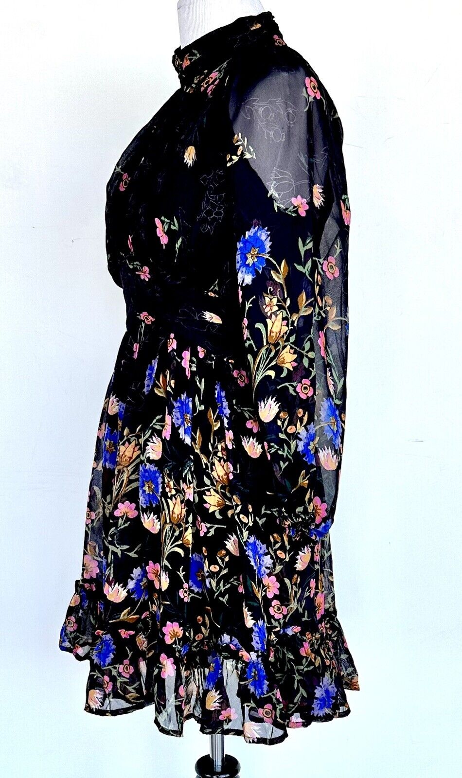 Anthropologie Black Chiffon Floral Dress 0P Retail $170 price $85 NWT