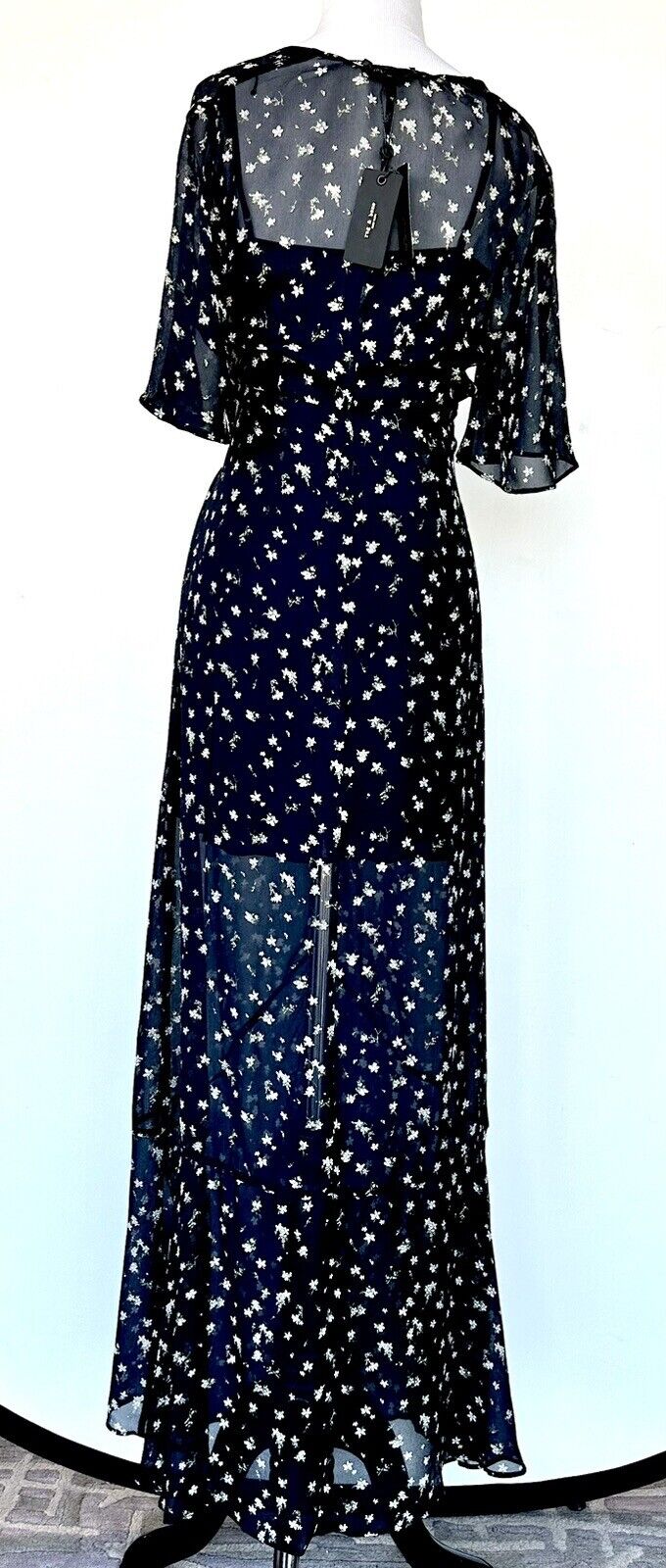 Rag & Bone Tamar Dress Size 2 Black Floral Semi Sheer Retail $550 Price $169