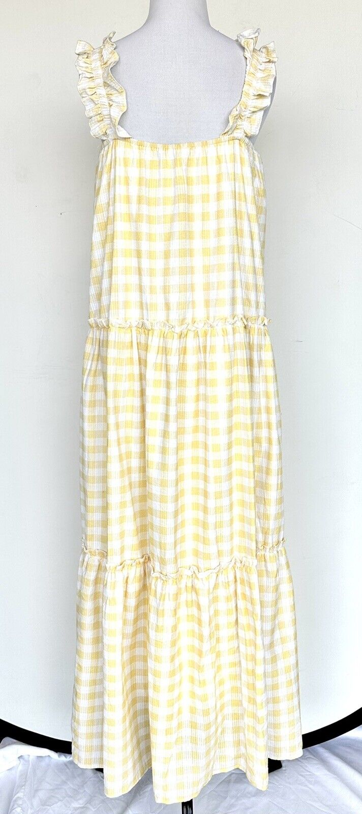 Charlie Holiday Yellow White Check Sundress XS Retail $129 Price $59 NWT