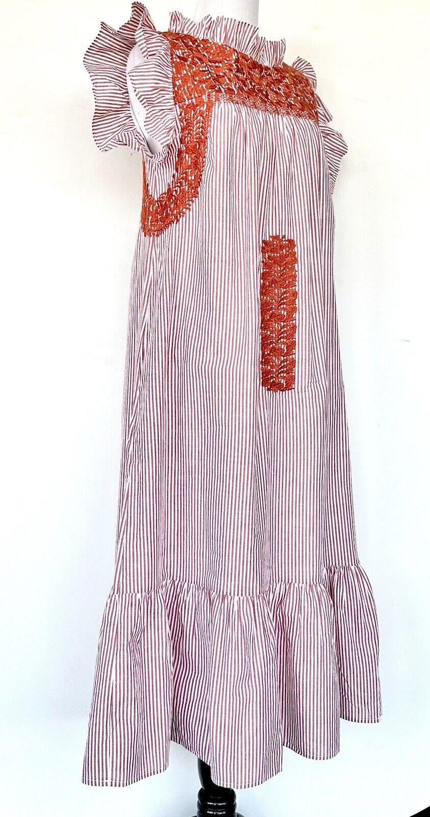 J Marie embroidered Schafer MIDI Dress size S Retail $158 Price $78 Stripe