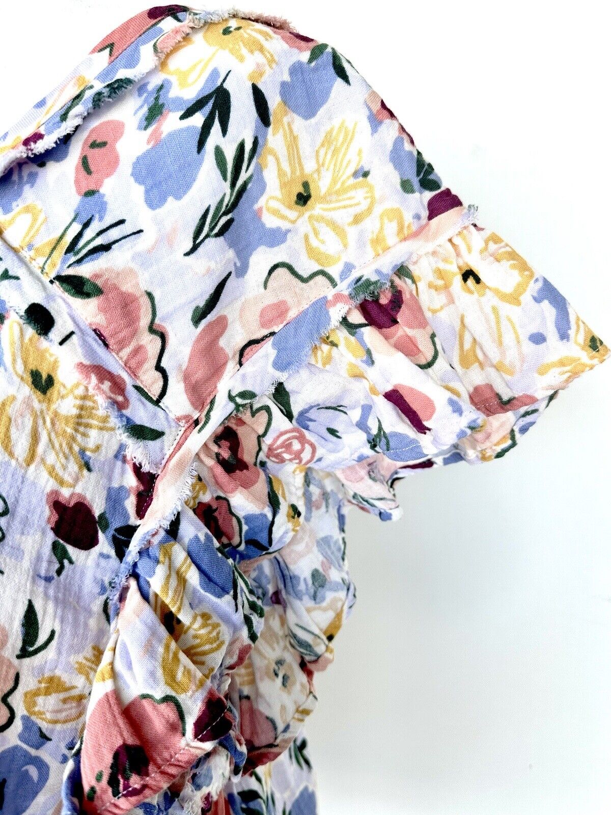 Dip Clothing Floral Ruffle Sleeve Blouse 100% Indian Cotton Size XS