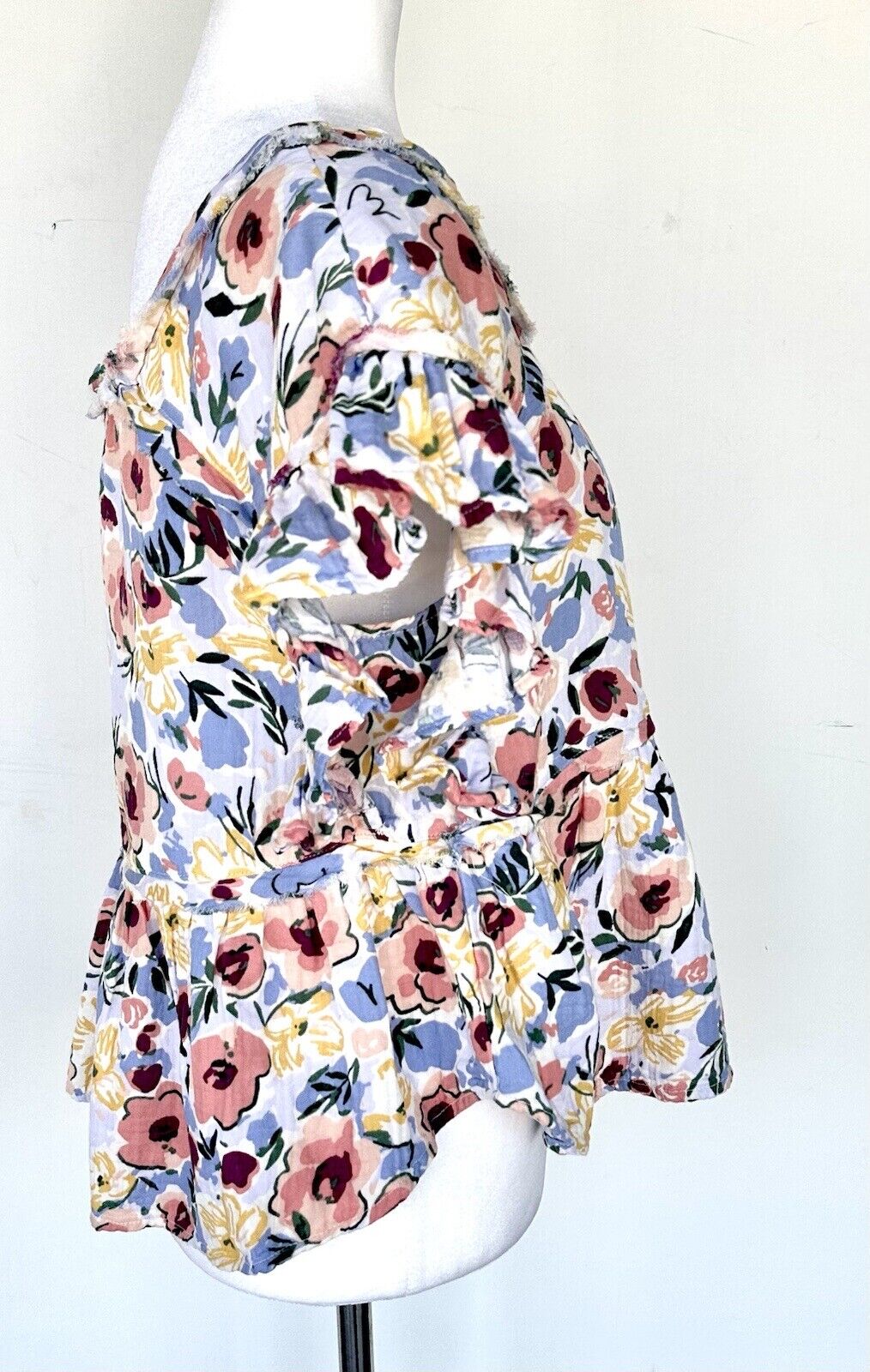 Dip Clothing Floral Ruffle Sleeve Blouse 100% Indian Cotton Size XS