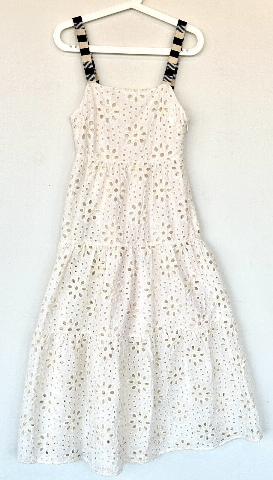 Desigual Eyelet Cream Midi Tiered Dress Retail $209 Sequin Detail XS