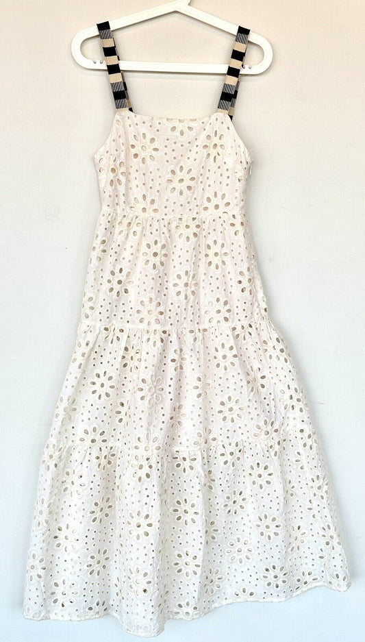 Desigual Eyelet Cream Midi Tiered Dress Retail $209 Sequin Detail XS