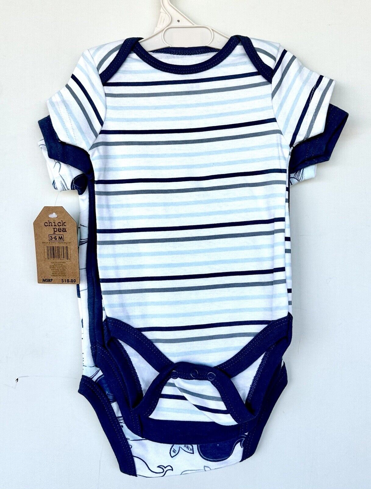 Chickpea 3 Pc Vest Set 3-6 Months Whales Stripes Short Sleeve