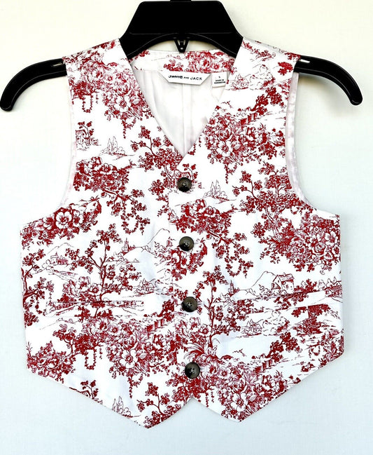 Janie And Jack Toile Red And White Waistcoat Age 5 Retail $54 Price $34 NEW