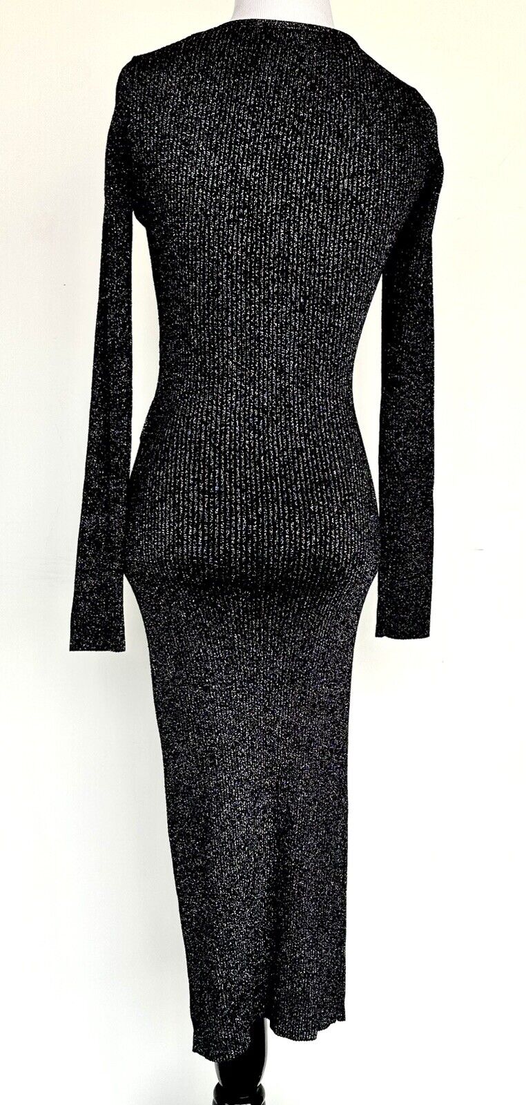 Flying Tomato Silver Metallic Thread Black Knit Dress Sz S Retail $76 Price $54