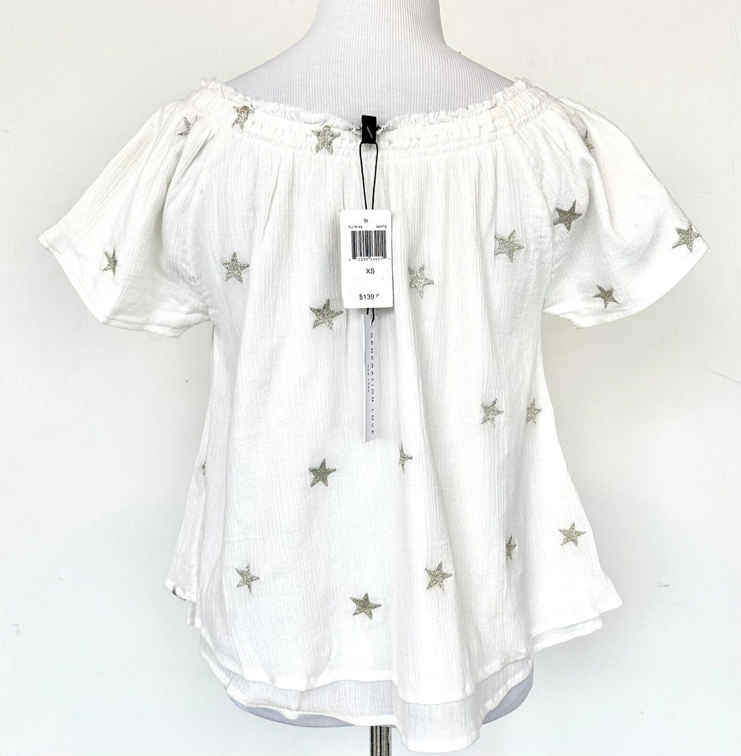 Generation Love White Silver Star Flutter Sleeve Top Retail $139 Price $48 XS