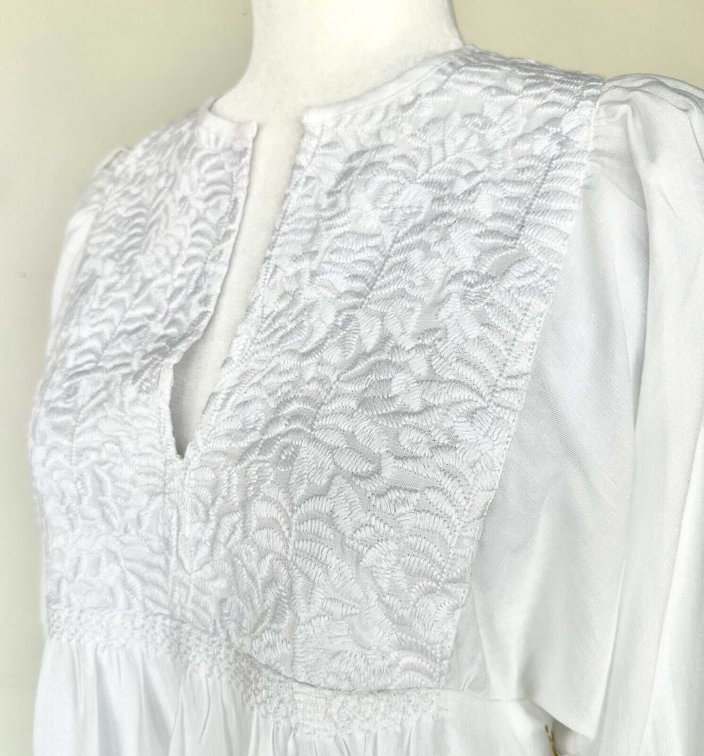 J Marie embroidered Louise MIDI Dress size L Retail $180 Tencel Cotton Linen