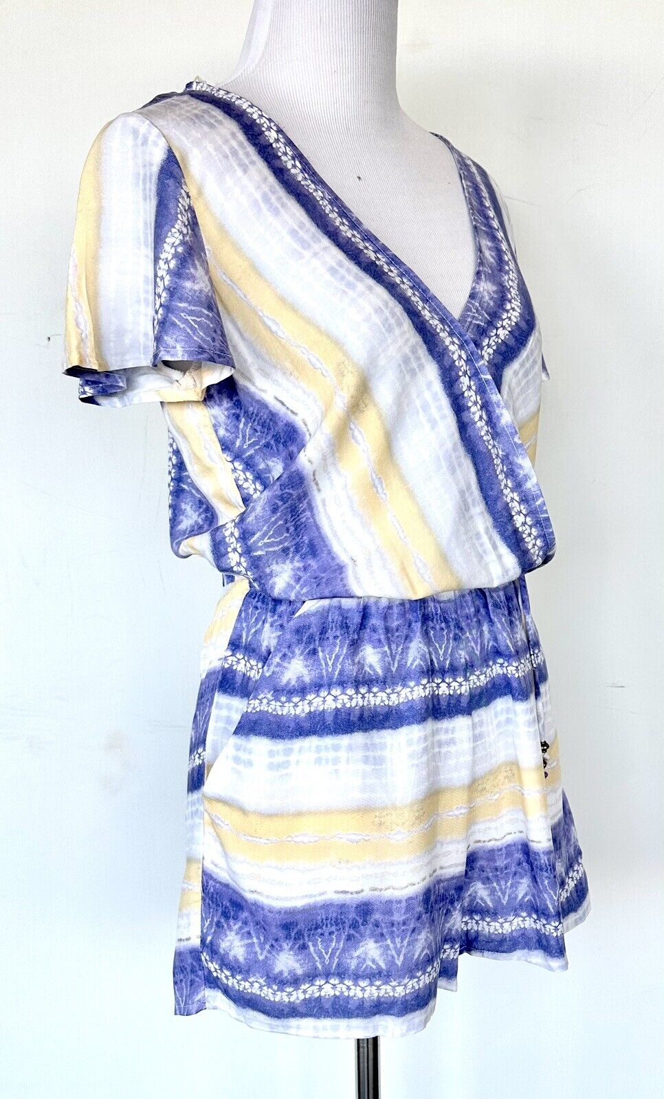 Kingston Grey Surplice Romper Size XS Yellow White Blue NWT