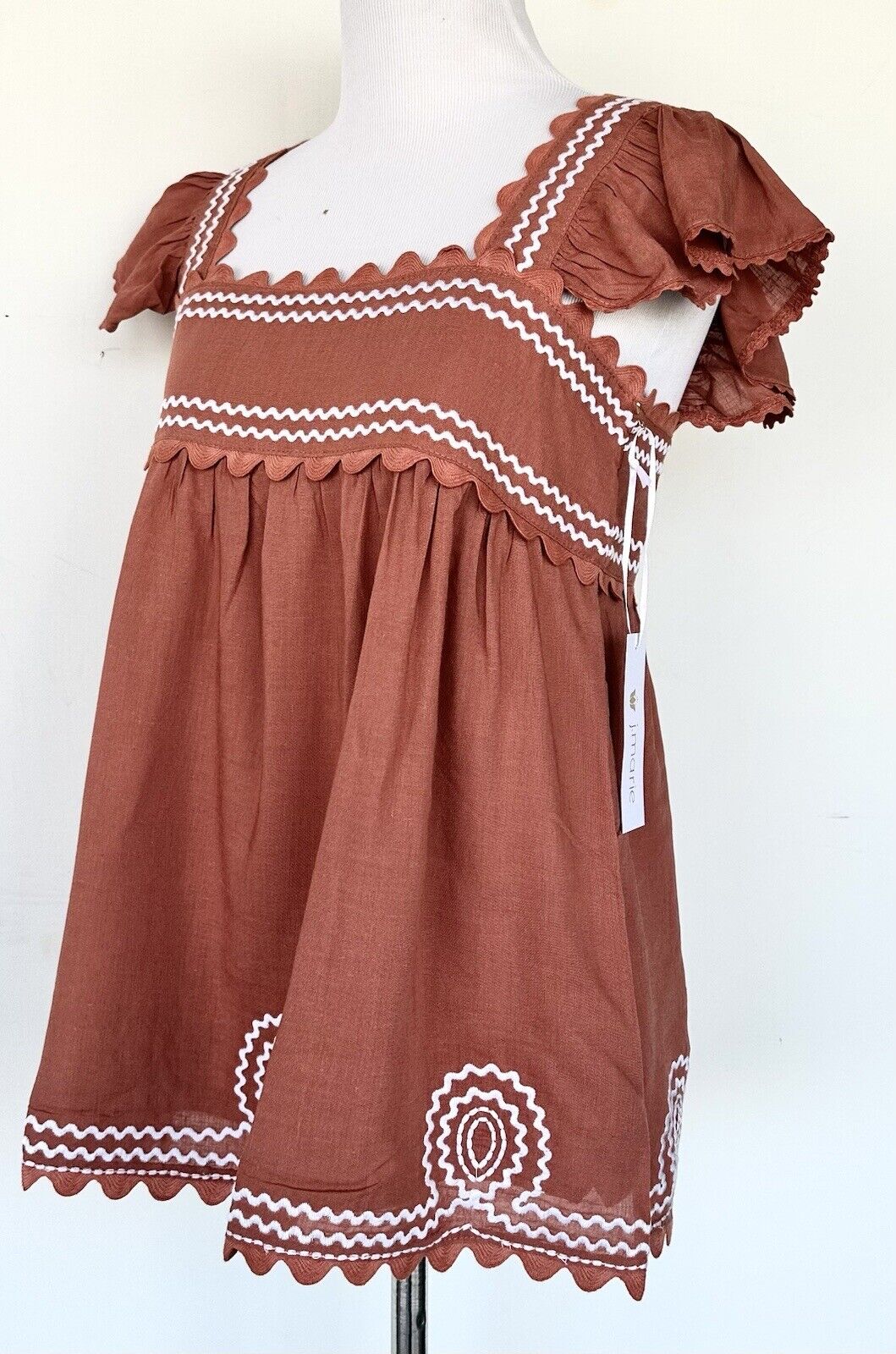 J Marie Linen Viscose Mix Ryan Top Embroidered Rust Retail $110 Price $52 NWT