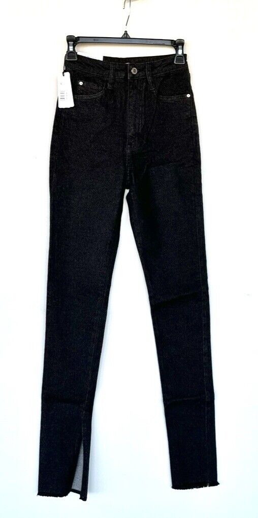 We Wore What High Rise Slit Hem Chain Stretch Denim Jeans Black 25 Retail $148
