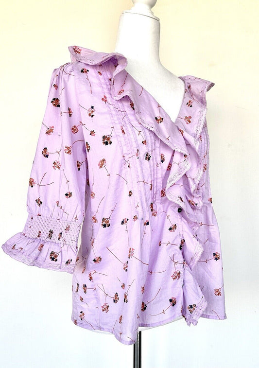 Sundance Beatrice Ruffle Blouse Lavender Retails $108 NWT