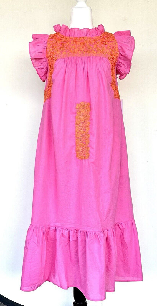 J Marie embroidered Roxy MIDI Dress size M Retail $158 Pink Orange NWT