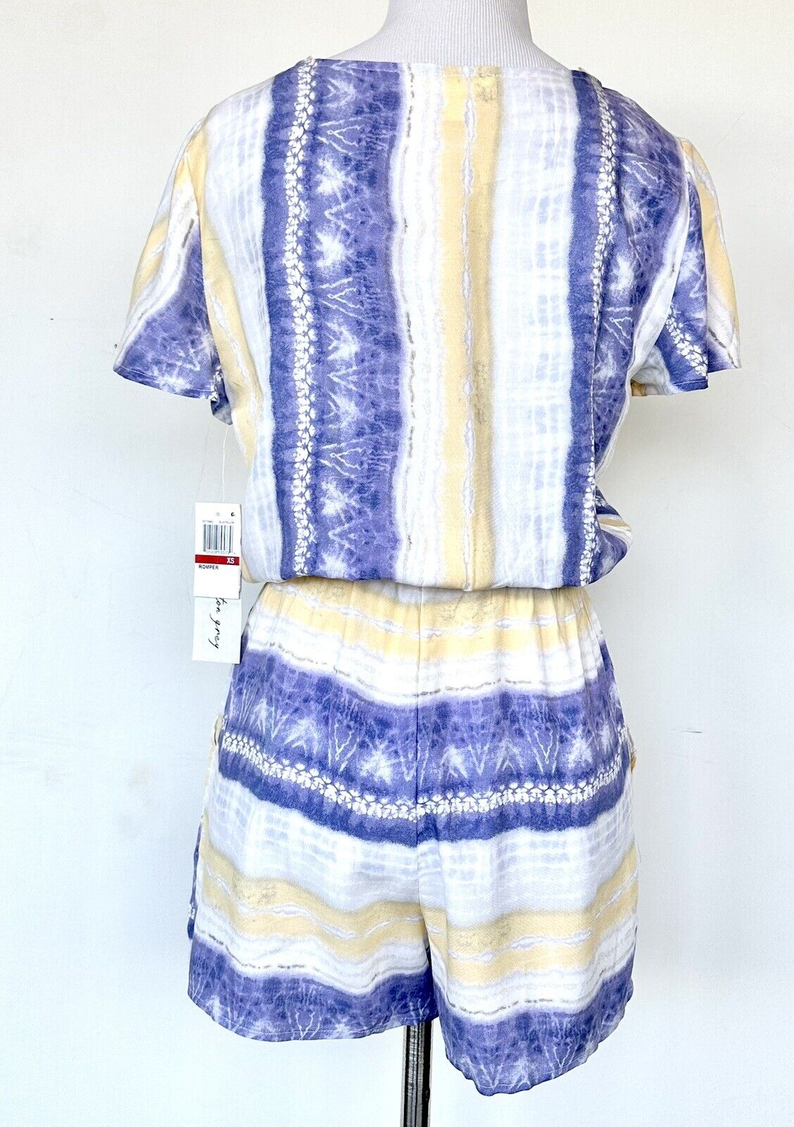 Kingston Grey Surplice Romper Size XS Yellow White Blue NWT