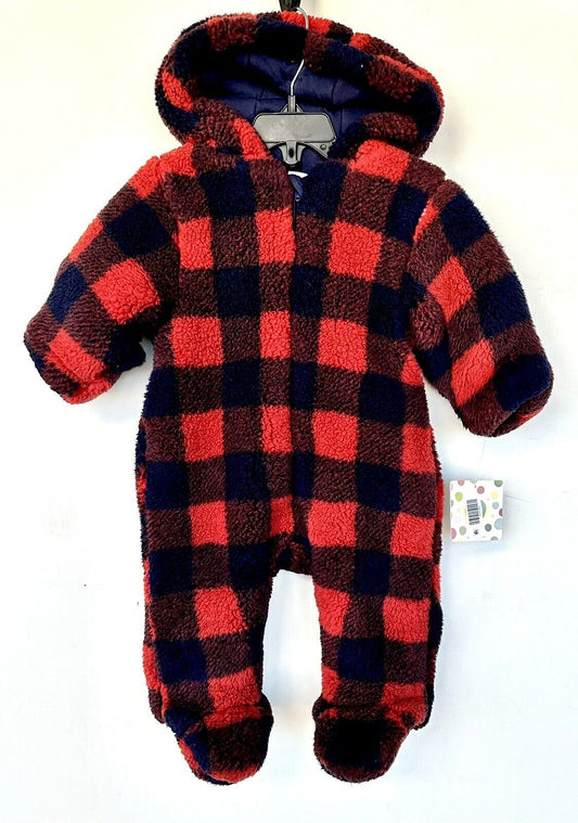 Little Me Fleece Hooded Snowsuit Pram Suit 3-6 Months Retails $59.50 New Red