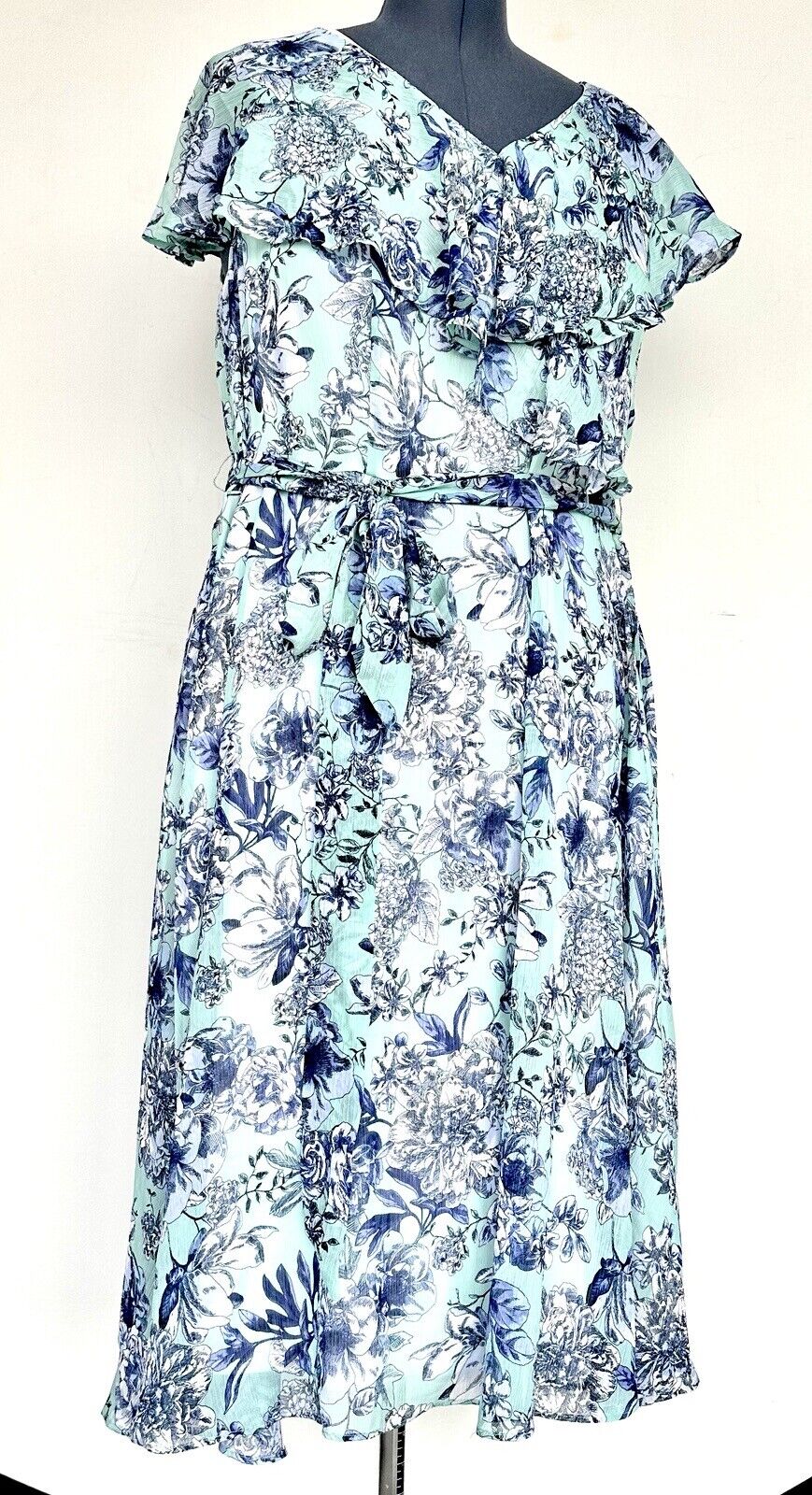 Tommy Hilfiger Aqua & Blue Floral Chiffon Midi Dress Retails $139 18W NWT