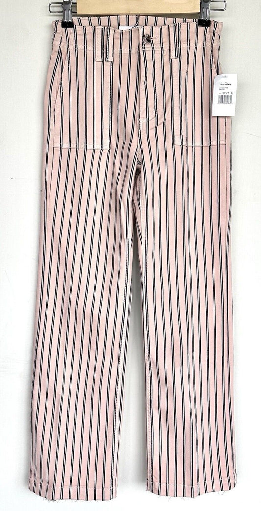 Sam Edelman Chelsea Striped Raw Hem Cropped Wide Leg Jeans Retail $118 24 00