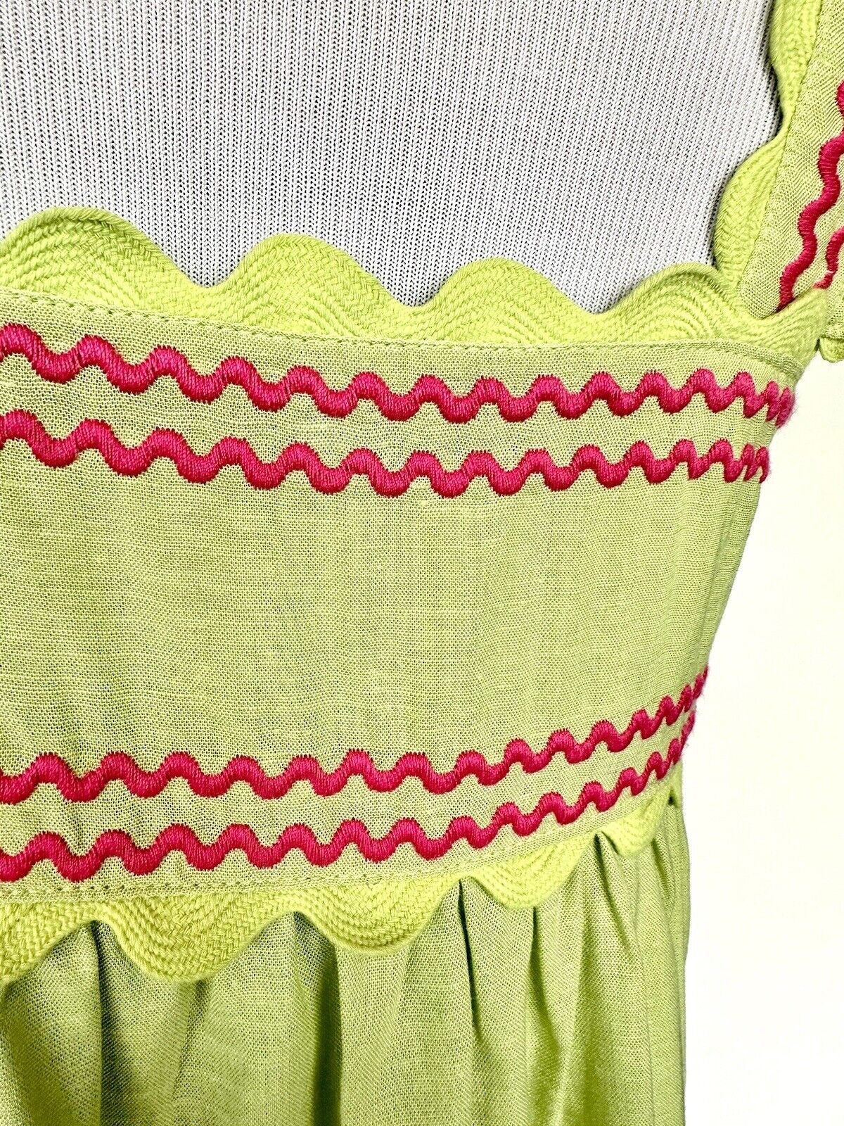 J Marie Lime Pink Hailey Dress Retail $128 Flutter Strap Embroidered Linen Mix