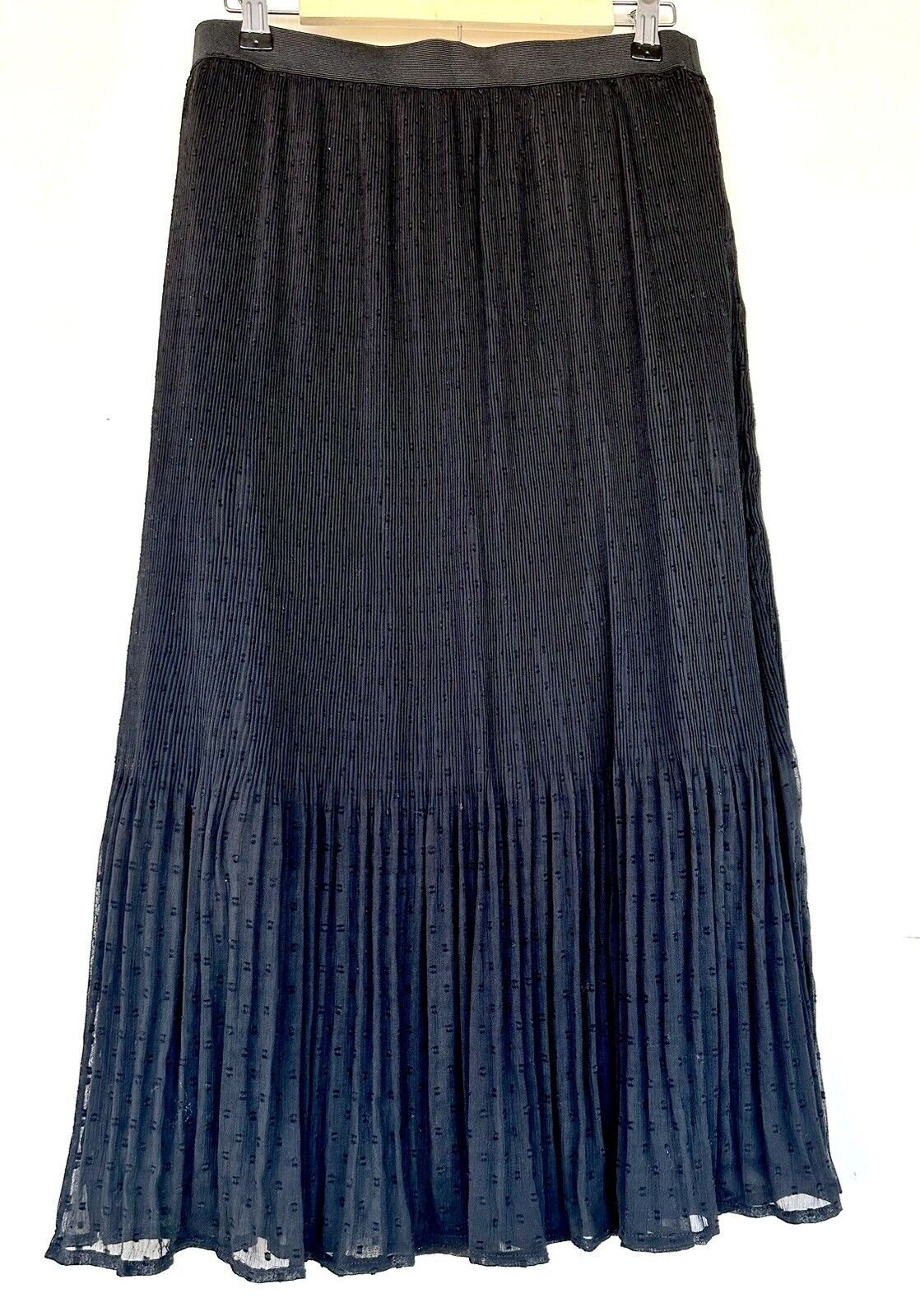 Adrianna Papell Black Pleated Raised Spot Embroidered Midi Skirt Retails $89 M