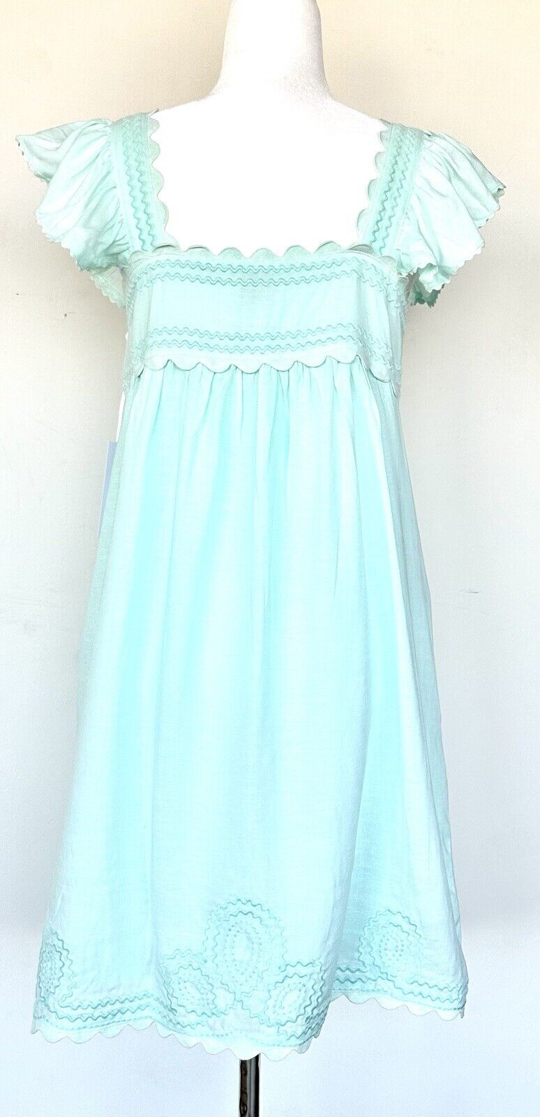 J Marie Brooklyn Dress Retail $128 Flutter Strap Embroidered Linen Mix Large