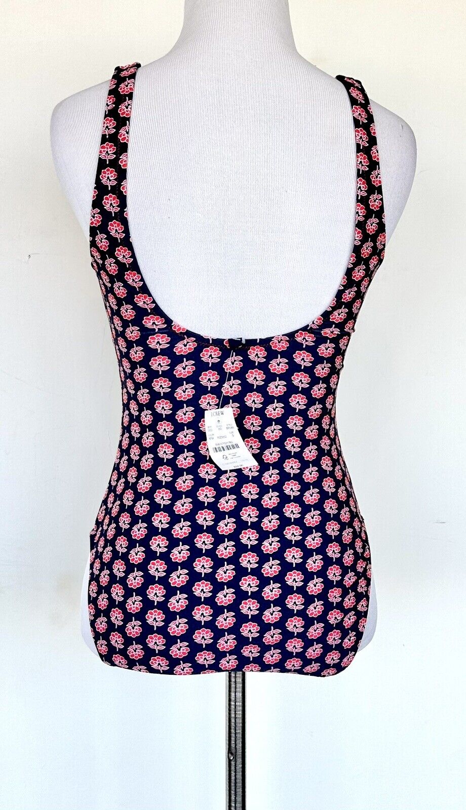 J Crew Women's Cutout Bow Floral Swimsuit Retail $98 NWT Red Navy