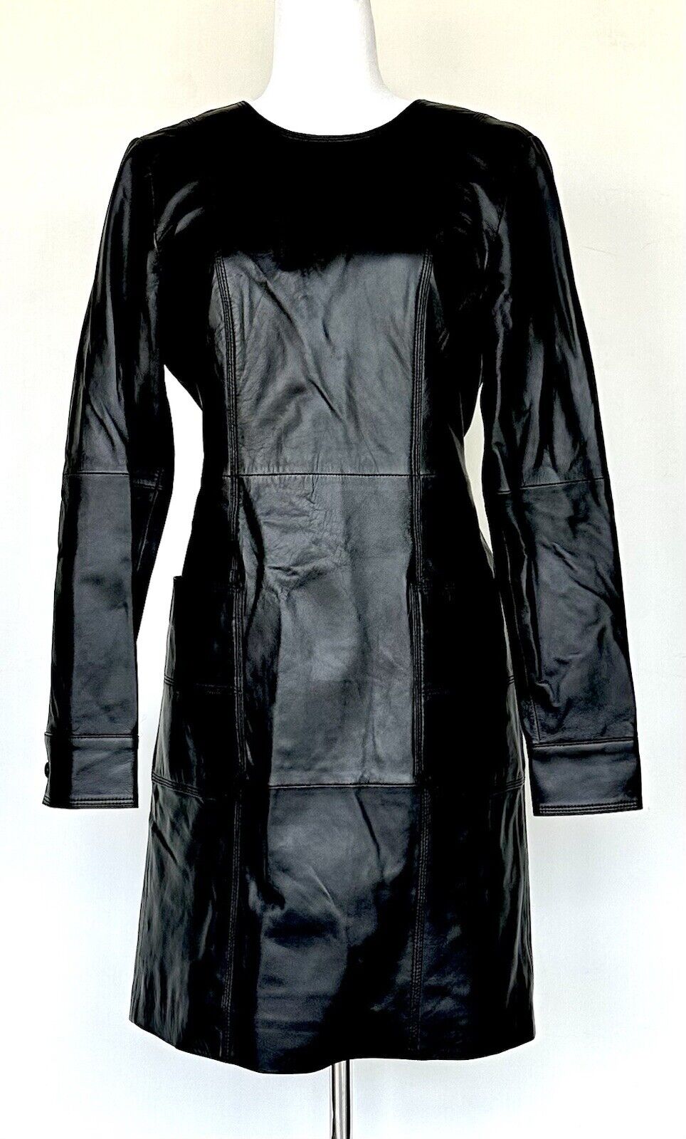 Remain Hanna Black Lamb Leather LS Dress Retails $550 Size US 8 EU 38 NWT