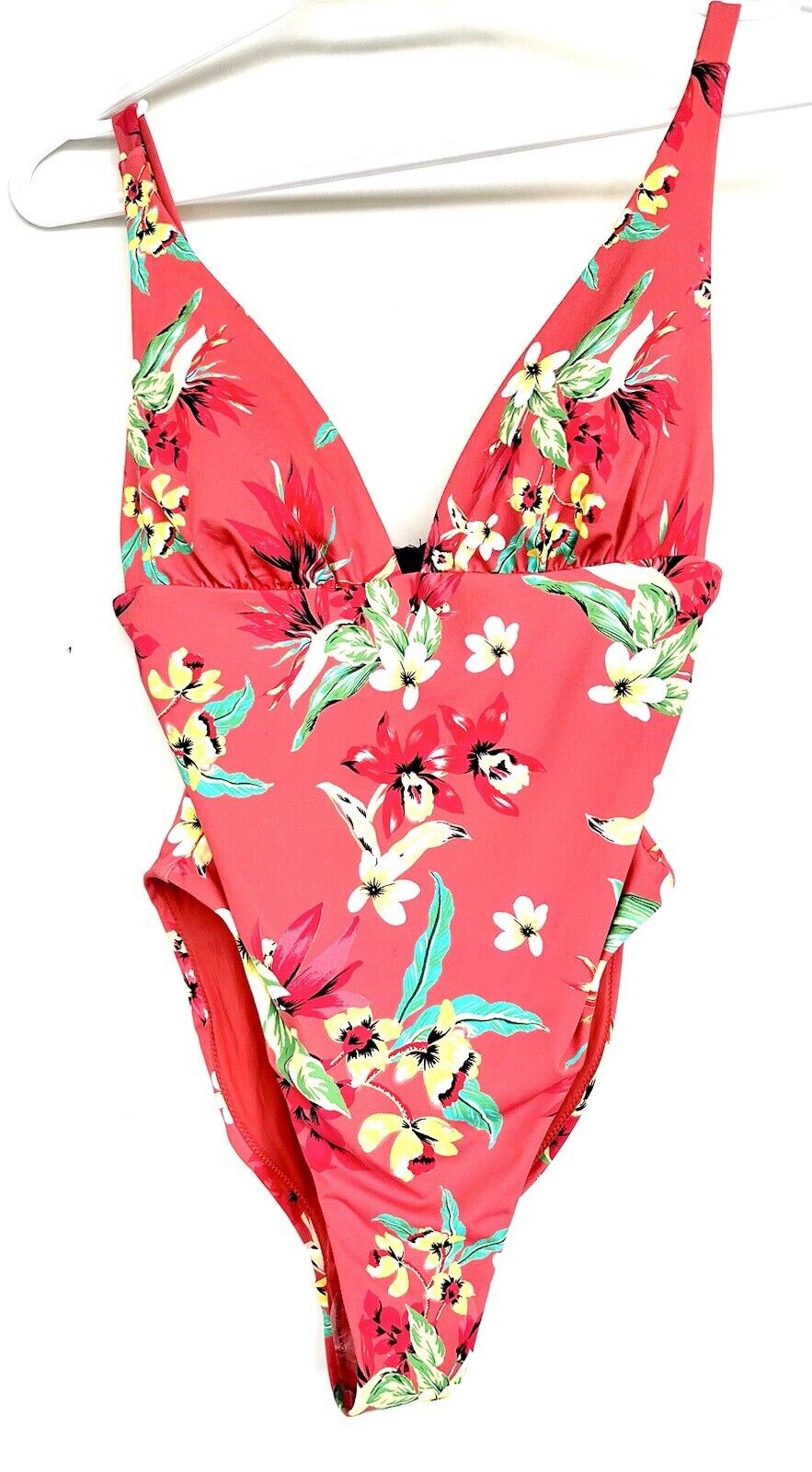 Aqua Coral Floral Plunge Swimsuit Size S Retails $98 New