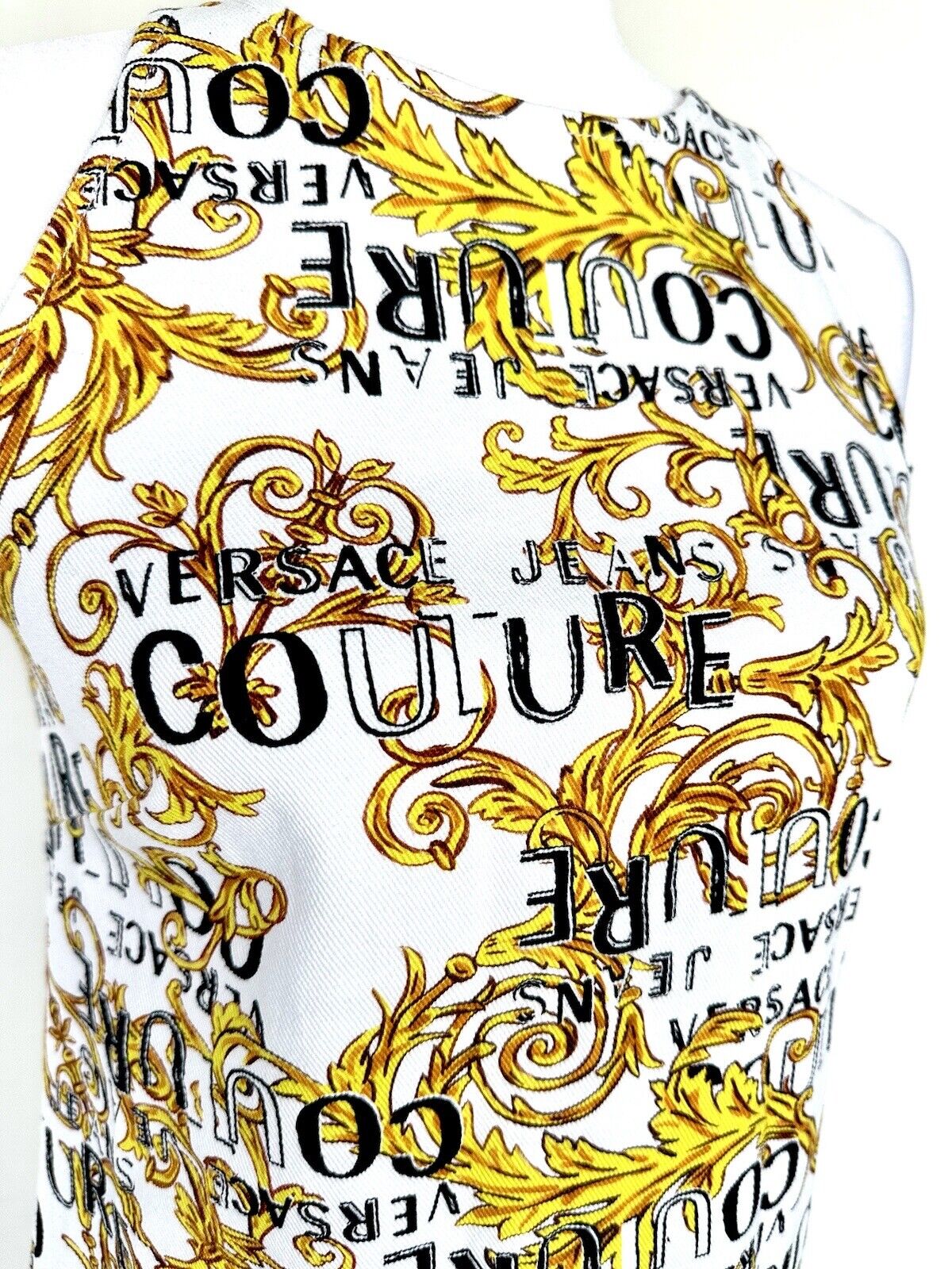 Versace Mini Shift Printed Logo Dress Sleeveless Retails $450 NWT XS US 38 IT