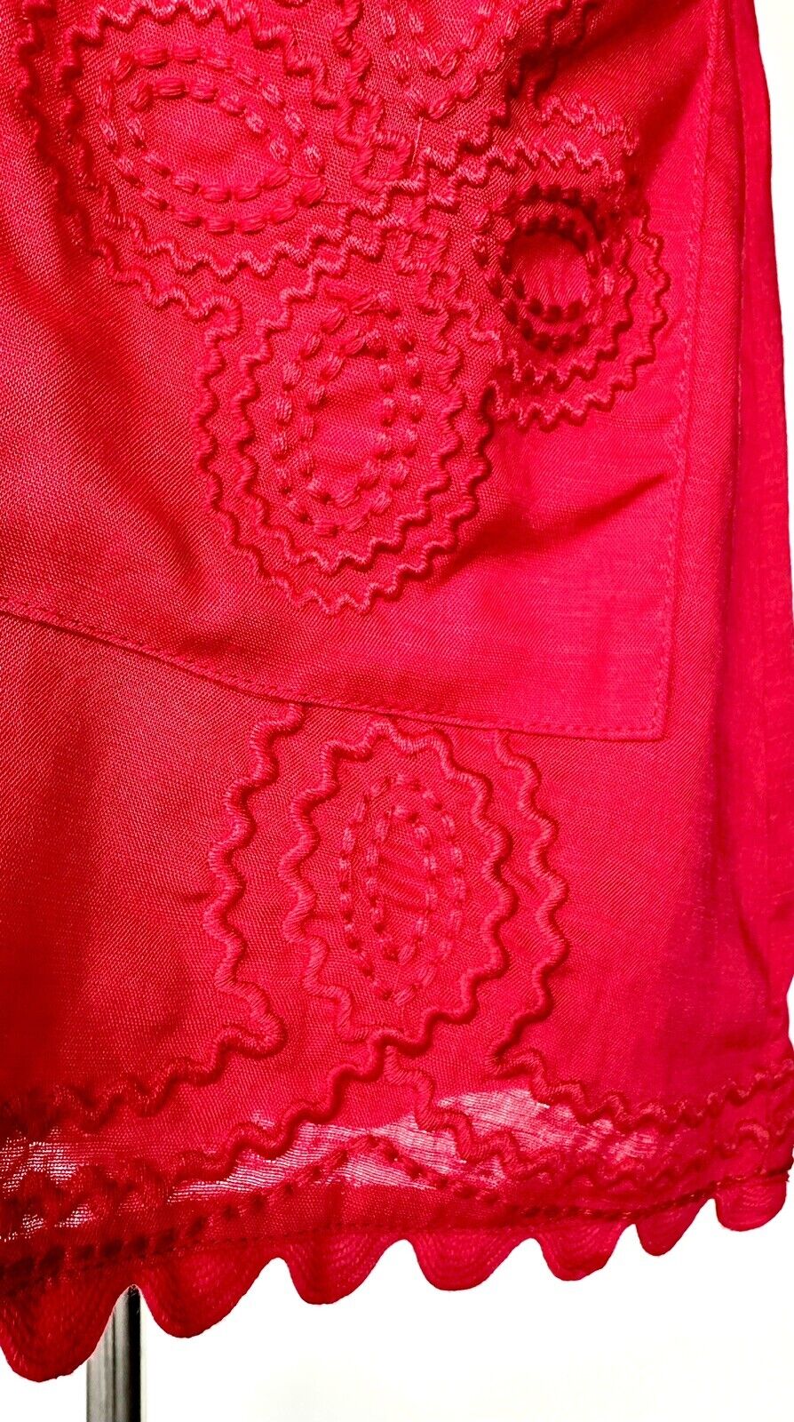 J Marie Swift Embroidered Romper Red Cotton Linen Mix Retail $124 S