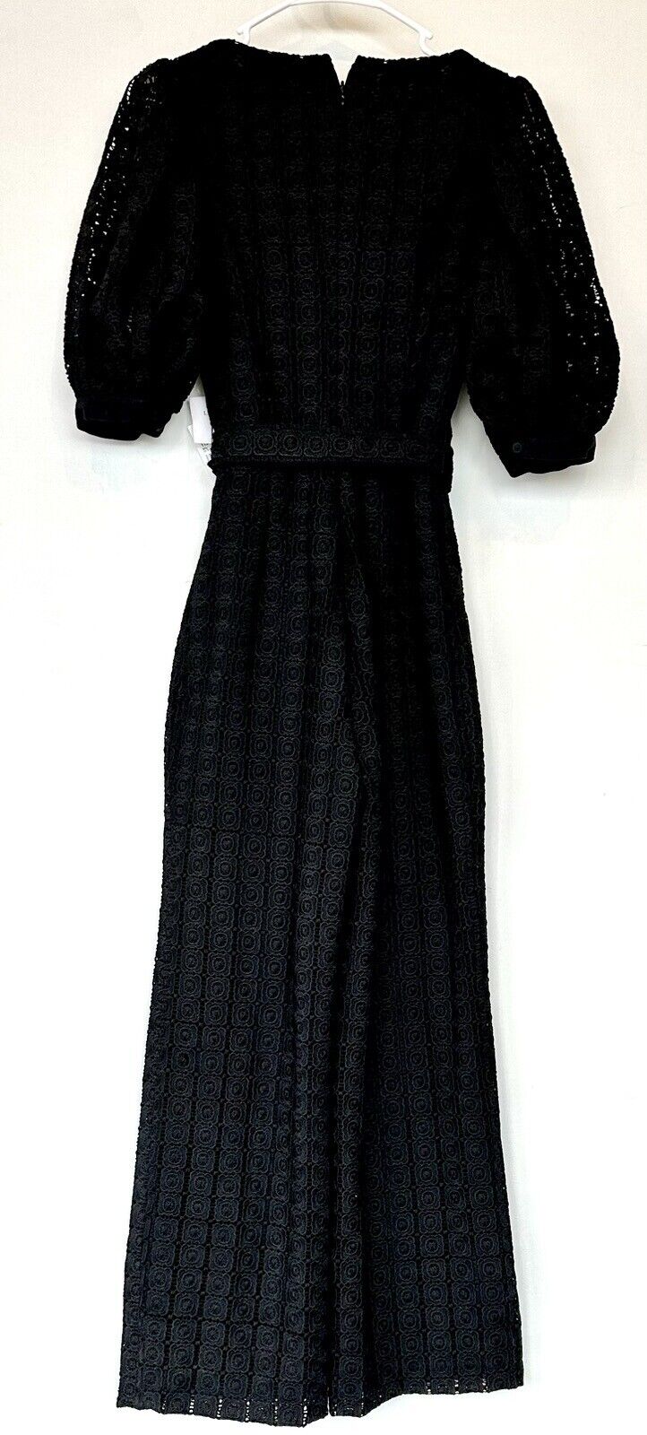 Lini Black Square Neck Crochet Lace Jumpsuit Retails $328 XS  NWT