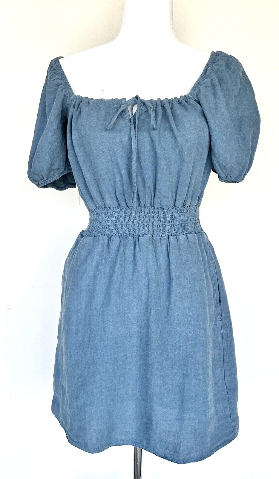 Anthropologie Cloth And Stone Blue Linen Dress Retail $148 Price $65 XS