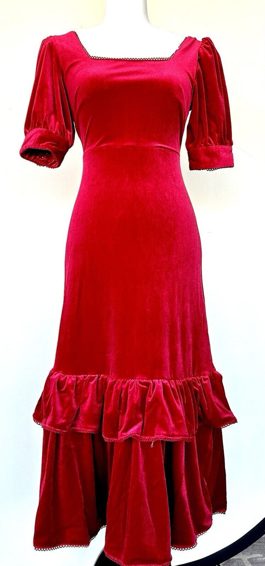Rachel Parcell Velvet Midi Dress Ruffle Hem XS Retail $188 NWT