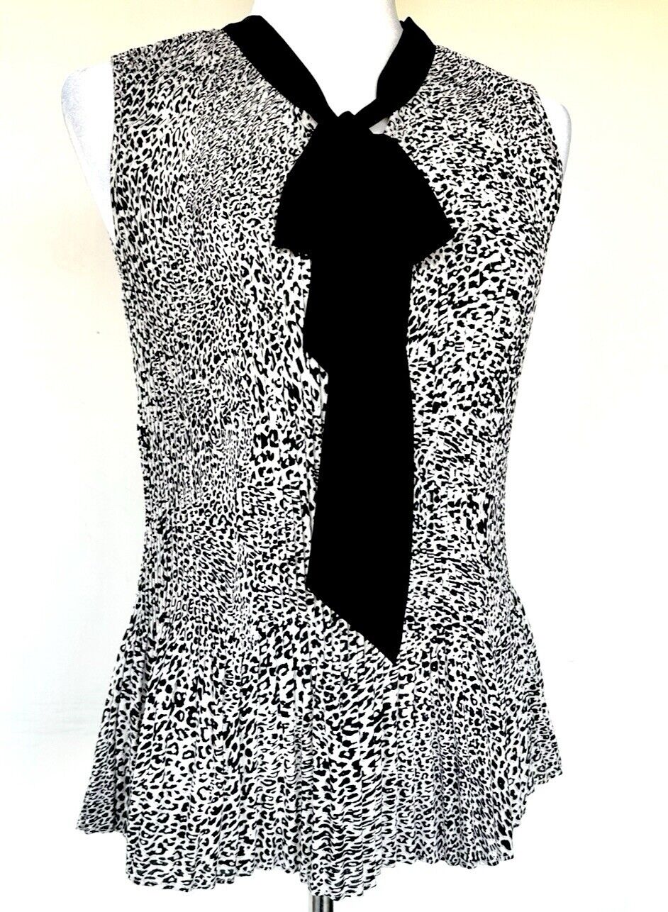 Donna Karan Animal Print Tie Neck Sleeveless Top Size XXS