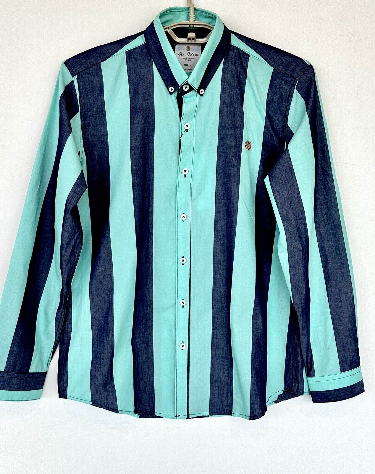 Mister Ortega Blue And Green Stripe Shirt Size L Price $39