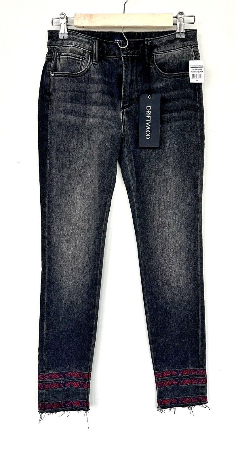 Driftwood Women’s Size 26 Black Frayed Hem Red Skinny Jeans Retails $148